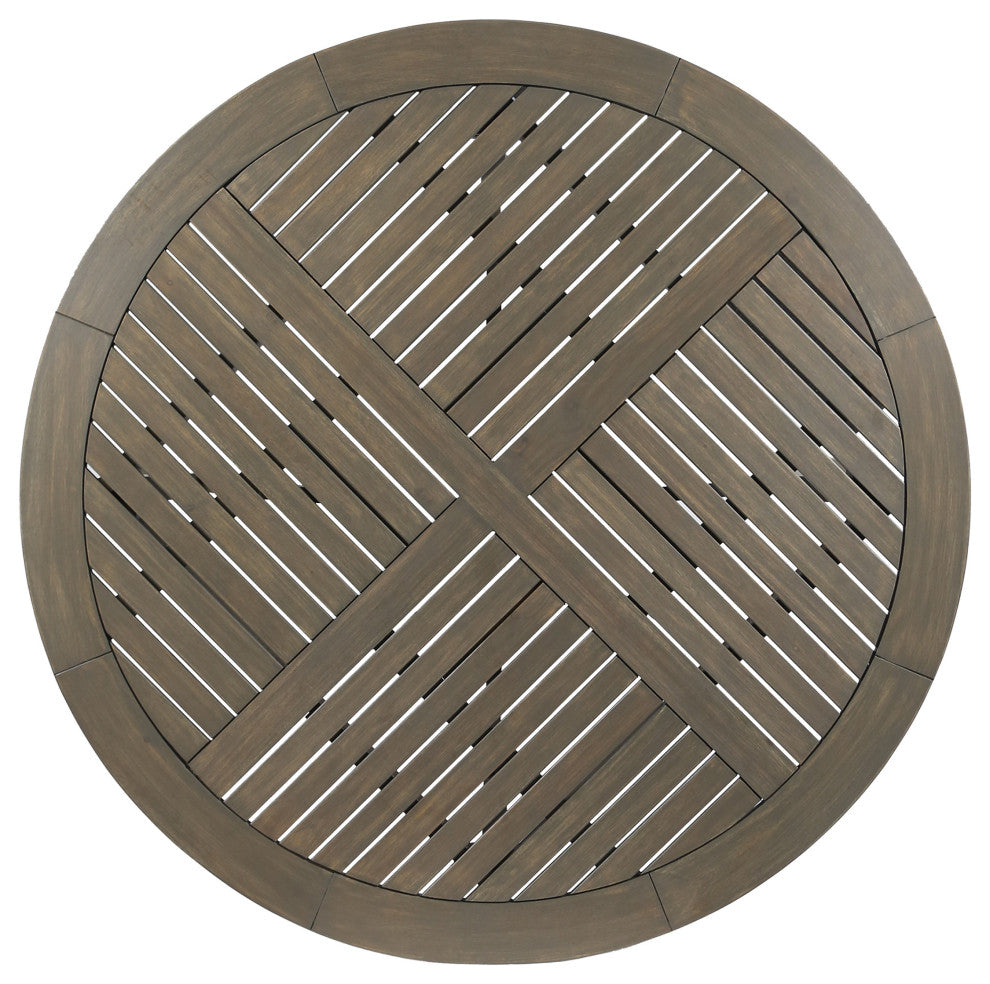 GDF Studio Adn Outdoor 47" Round Acacia Wood Dining Table, Gray