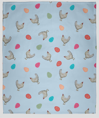60 x 80 in Chickens and Eggs Easter Throw Blanket, After Rain Blue