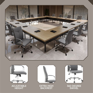 LeisureMod Sonora High-Back Adjustable Leather Conference Chair, Gray