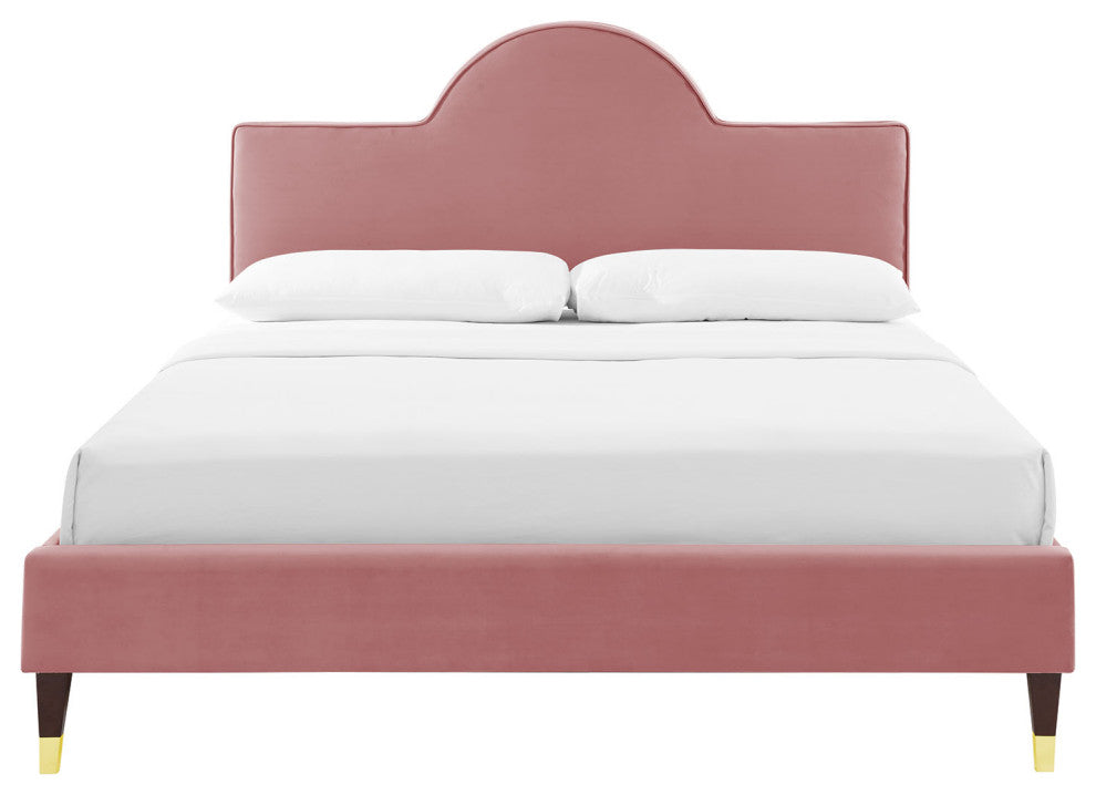 Platform Bed Frame, Queen Size, Pink, Velvet, Modern, Bedroom Guest Suite