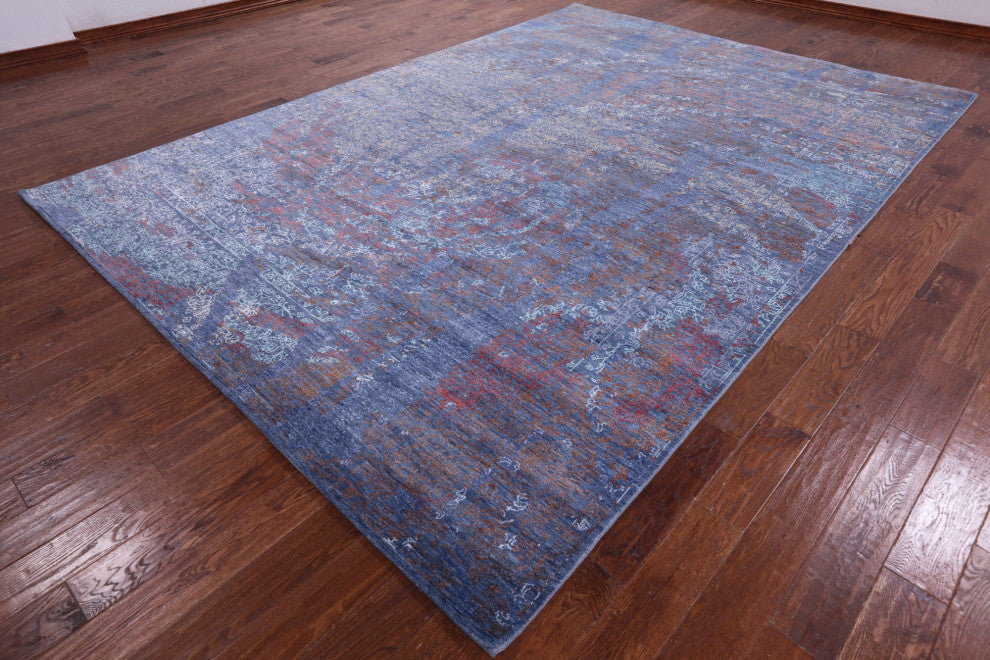 8' 10" X 12' 6" Wool and Silk Modern Hand Knotted Rug Q8704