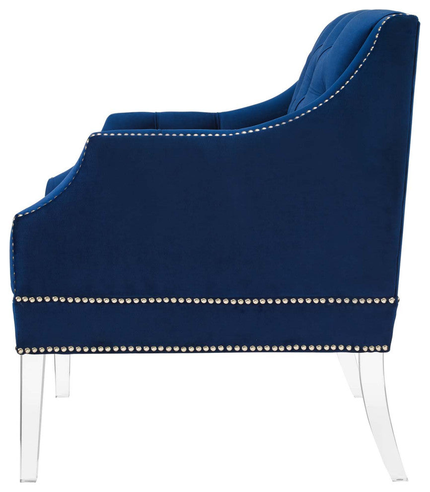 Modern Living Room Lounge Accent Side Chair Armchair, Velvet Fabric, Navy Blue