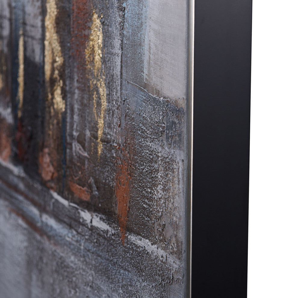 Skyline Abstract Hand painted Framed Canvas Art, 48"Wx33"H2"D