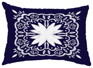 Cuban Tile 1 14"x20" Abstract Decorative Outdoor Pillow, Navy Blue