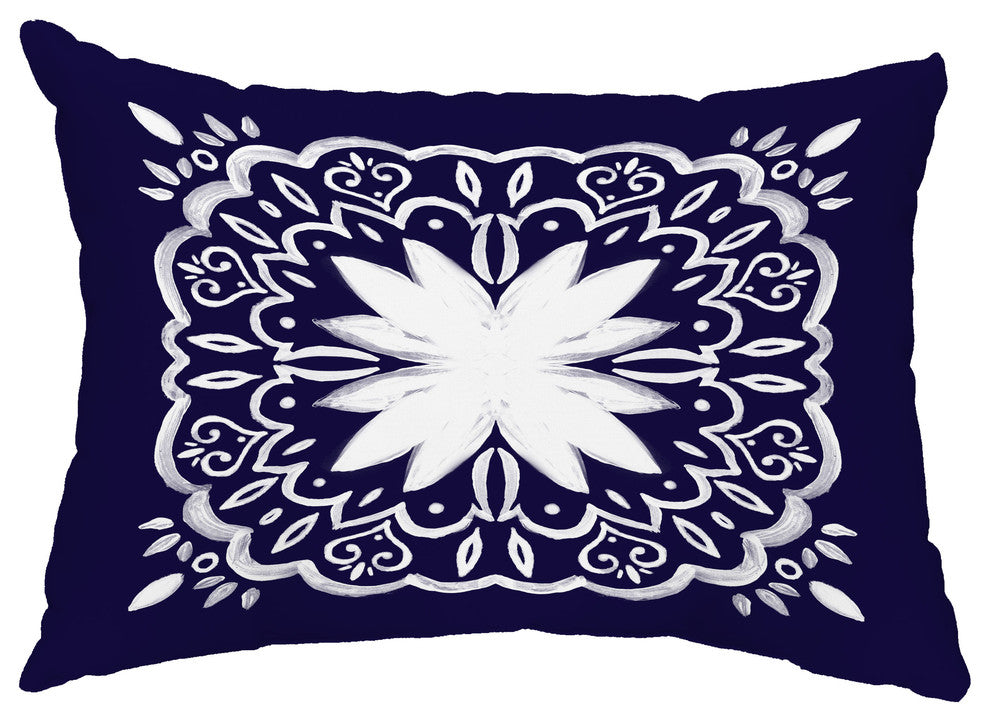 Cuban Tile 1 14"x20" Abstract Decorative Outdoor Pillow, Navy Blue