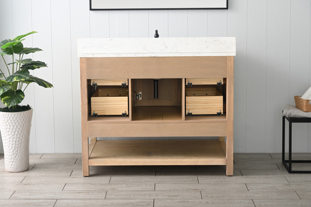 Harvey Farmhouse Bathroom Sink Vanity - Teak White, 42"