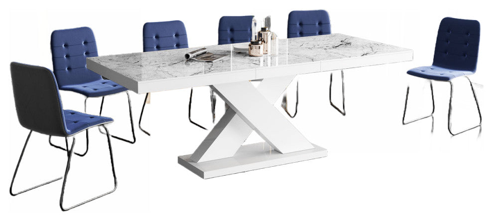 Lenon Dining Set, 7 Pieces, Dining Table With 2 Self Storing Leaves and 6 Chairs