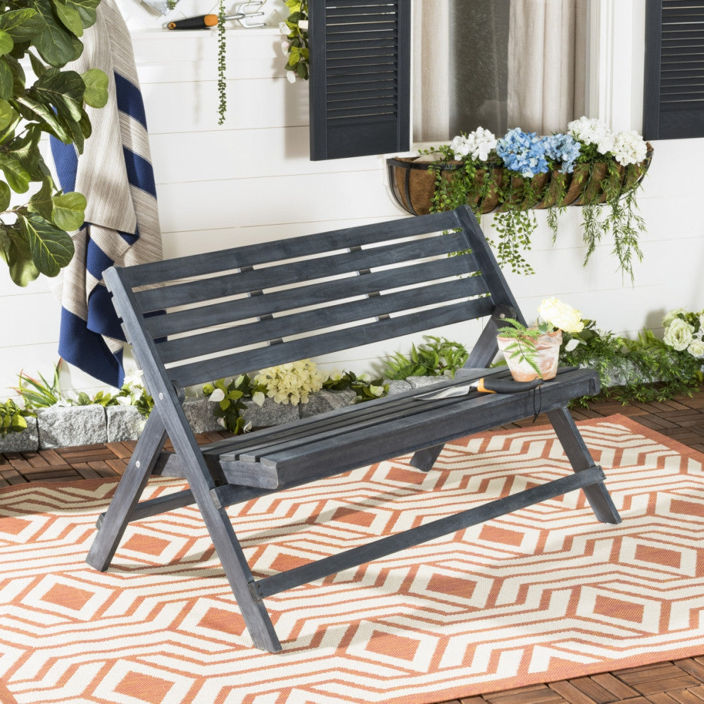 Safavieh Luca Folding Bench, Dark Slate Gray