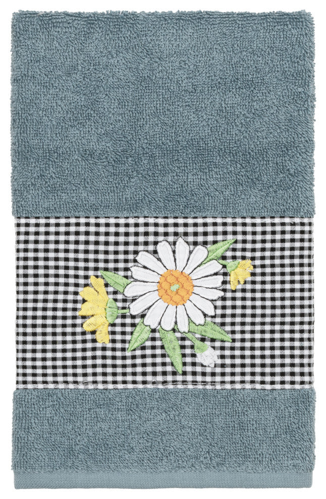 Linum Home Textiles Turkish Cotton Daisy 3-Piece Embellished Towel Set, Teal