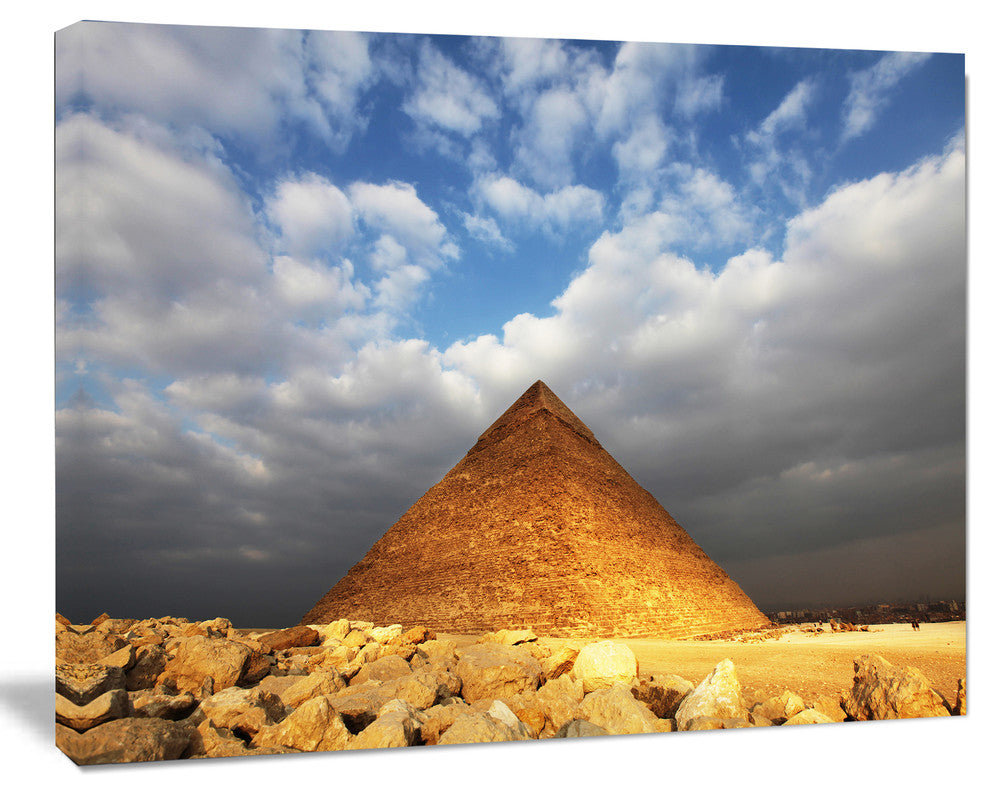 Egyptian Pyramid under Bright Sky, African Landscape Canvas Art, 20"x12"