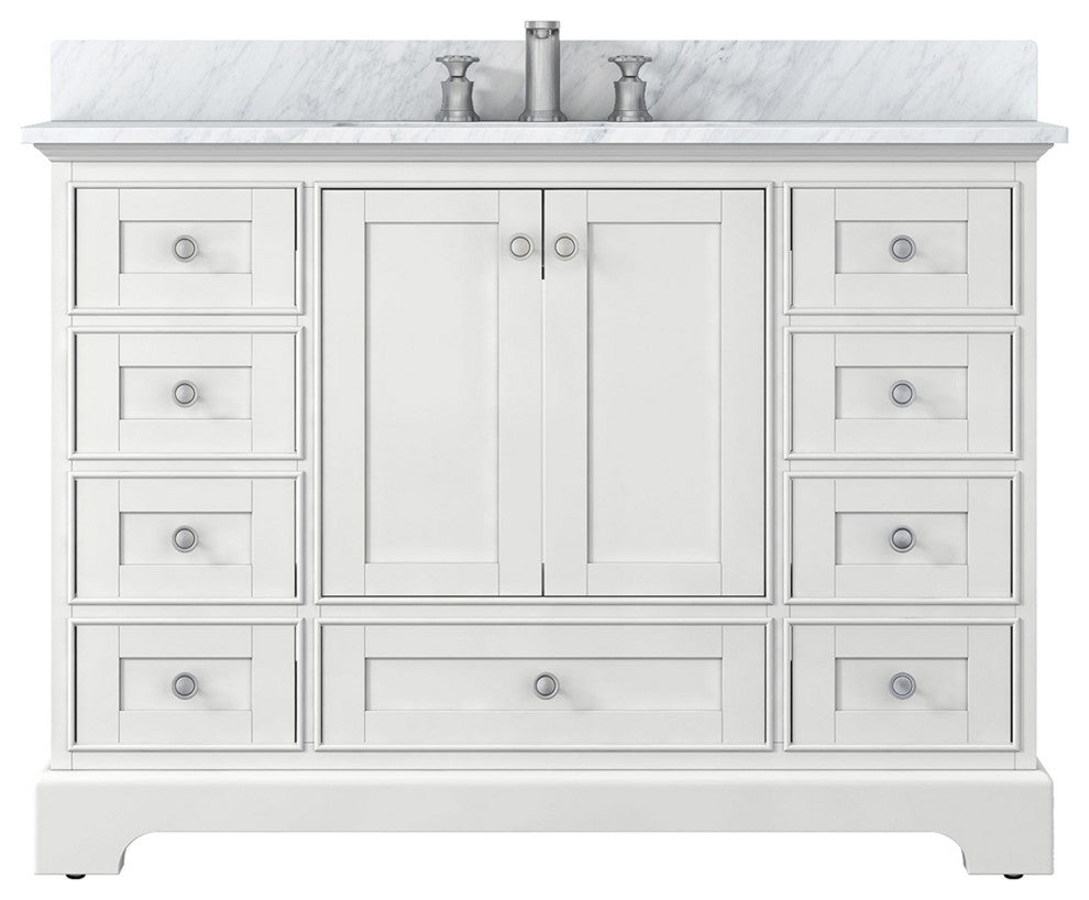 48 inch Matte Plywood Freestanding Bathroom Vanity Set Integrated Ceramic Sink, White