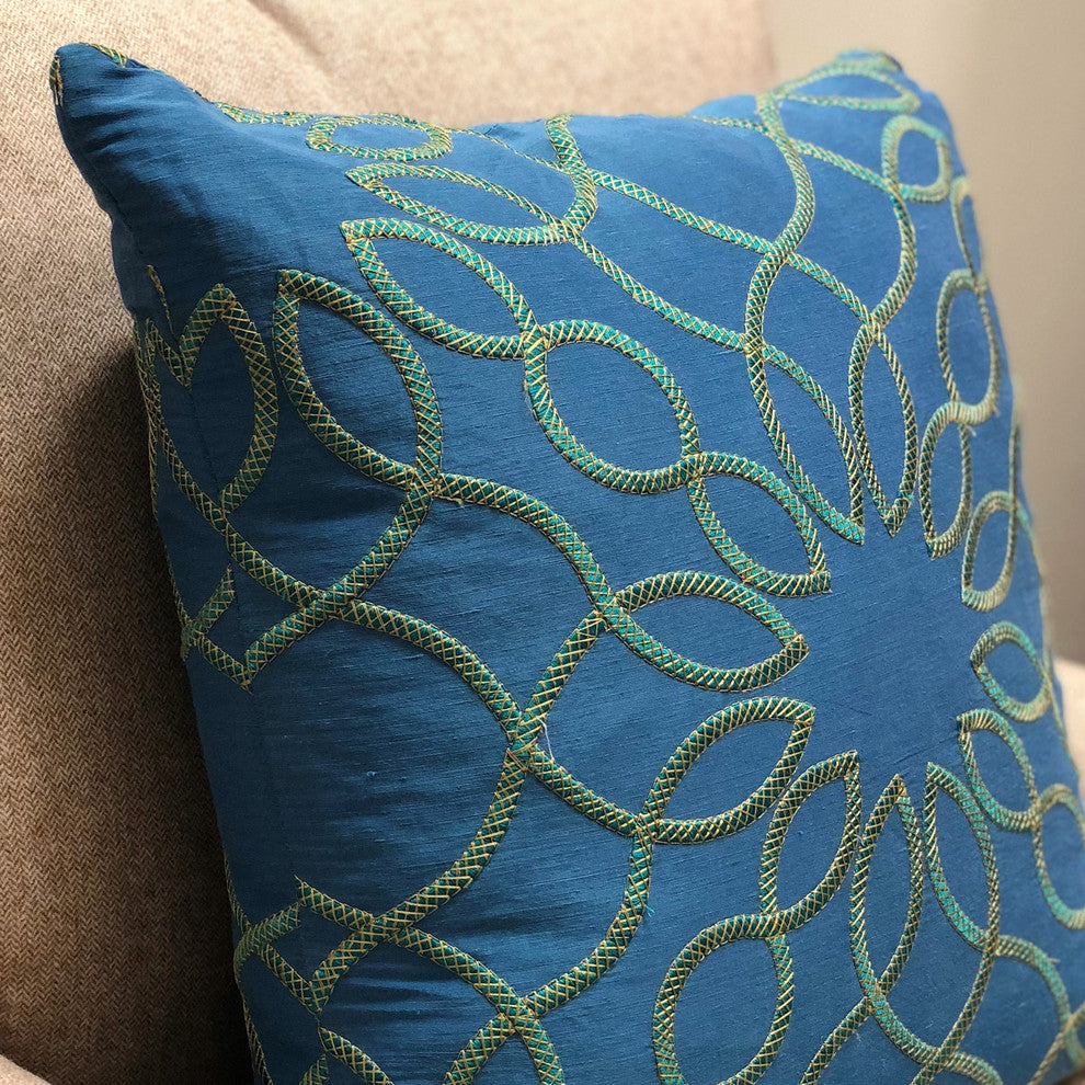 Plutus Calico Island Blue and Green Geometric Luxury Throw Pillow, 12"x20"