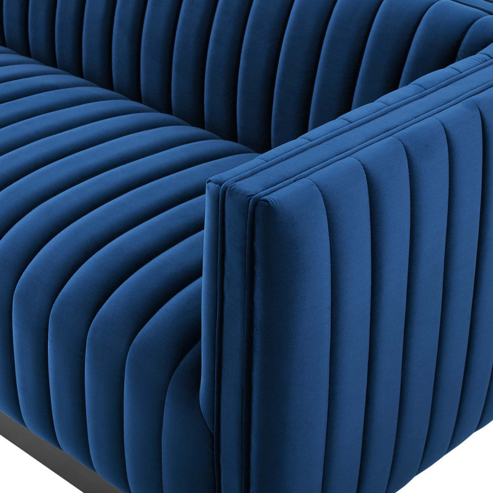 Tufted Sofa, Velvet, Blue Navy, Modern, Living Lounge Hotel Lobby Hospitality
