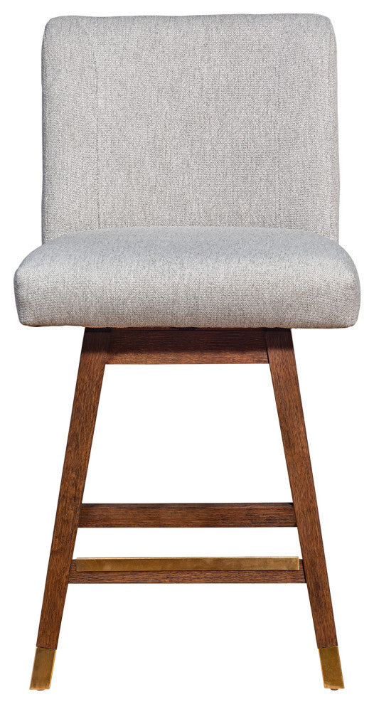 Basila Swivel Counter Stool in Brown Oak Wood Finish with Taupe Fabric