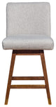 Basila Swivel Counter Stool in Brown Oak Wood Finish with Taupe Fabric