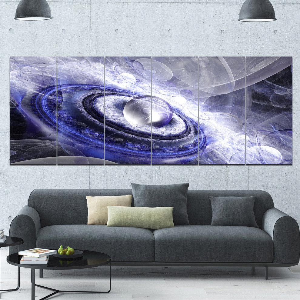 Beautiful Blue Flying Saucer, Floral Canvas Art Print, 70"x28", 6 Panels