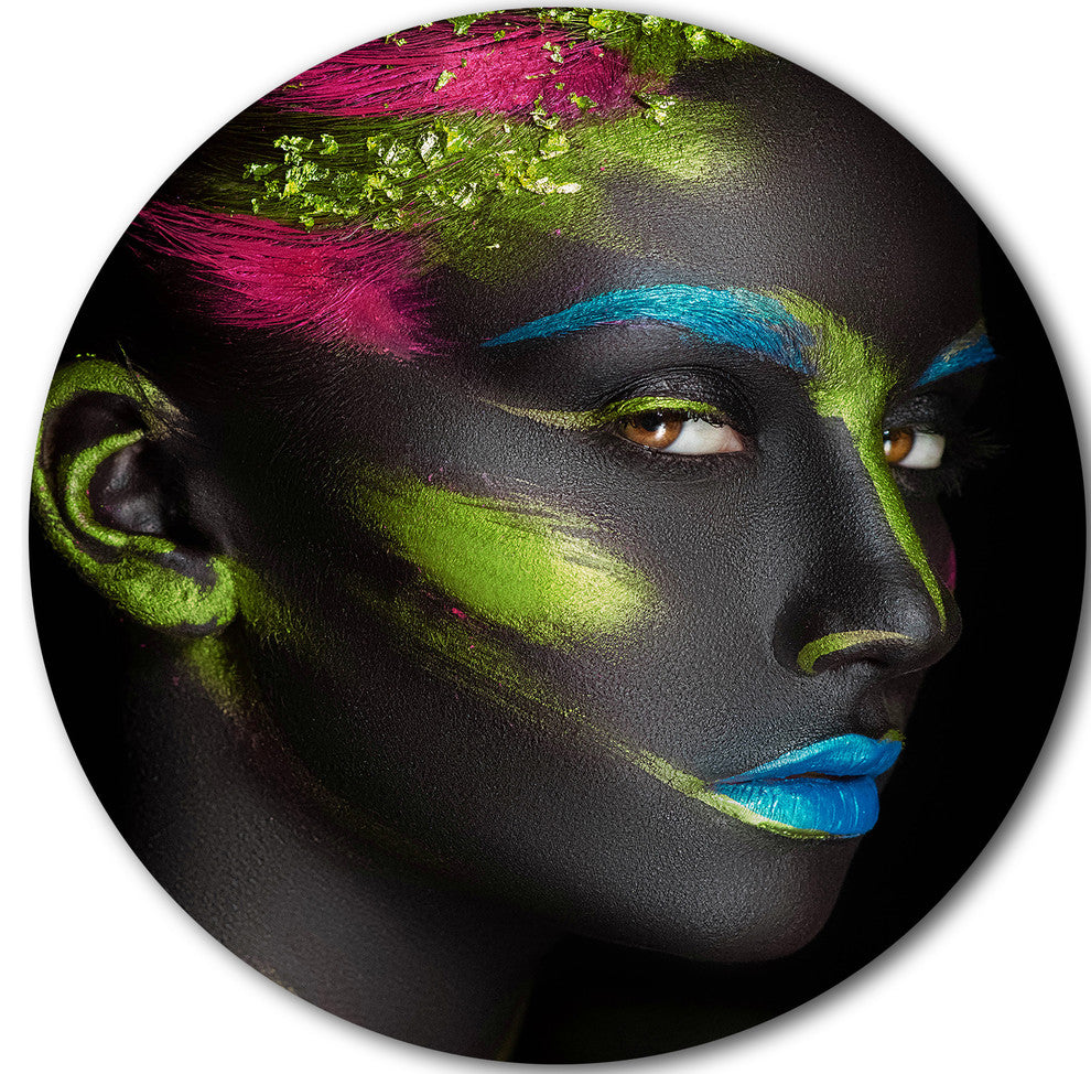 Dark-Skinned Girl With Make-Up, Portrait Disc Metal Wall Art, 11"