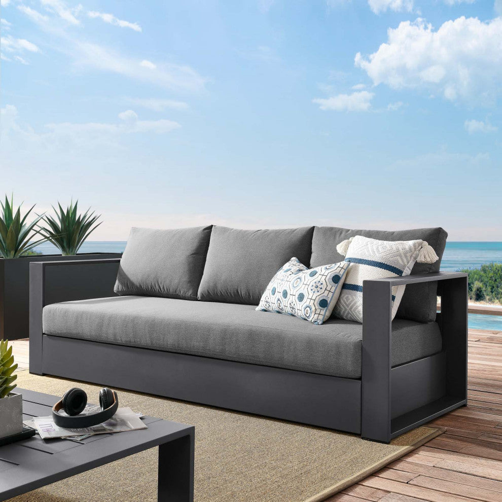 Lounge Sofa, Gray, Aluminum, Modern, Outdoor Patio Bistro Hospitality