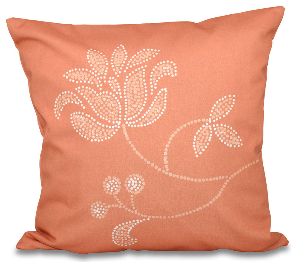 Traditional Flower-Single Bloom, Floral Print Pillow, Coral, 18"x18"