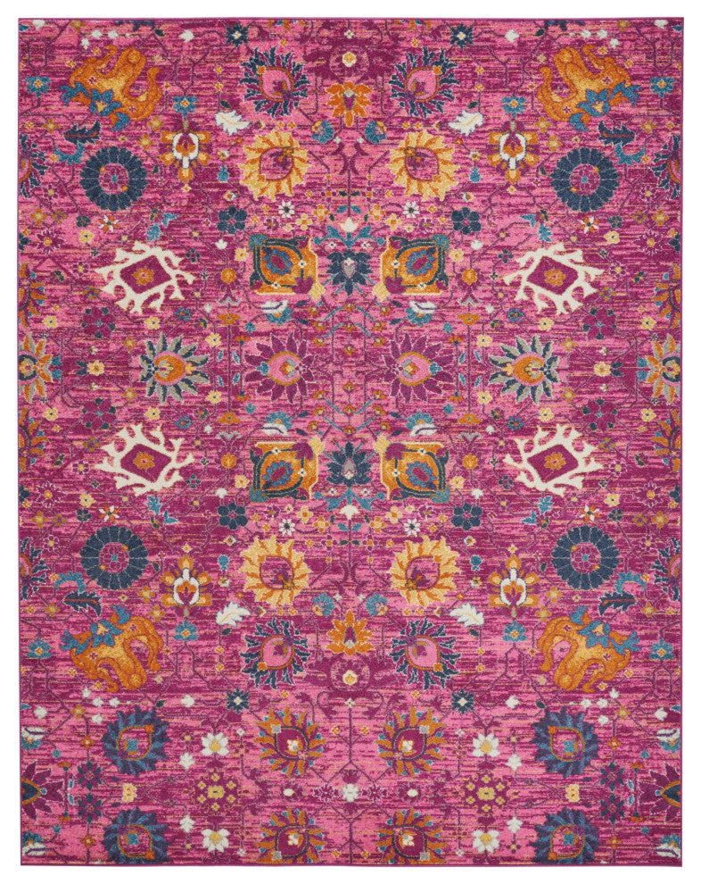 8 x 10 Fuchsia and Orange Distressed Area Rug