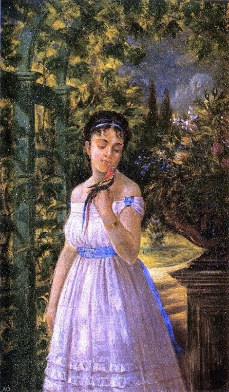 Edward Lamson Henry Young Girl With a Parrot, 18"x27" Wall Decal