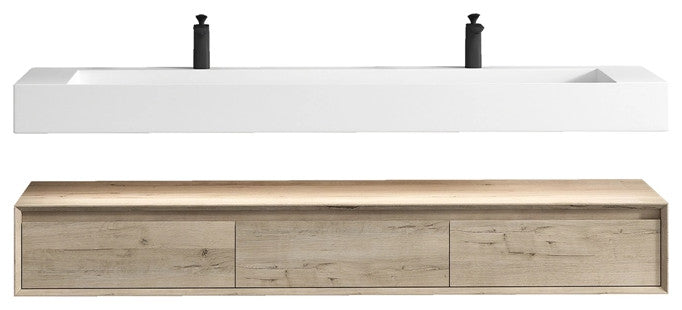 Alysa 72'' Floating Vanity, Acrylic Sink, Double Faucet Hole, Light White Oak