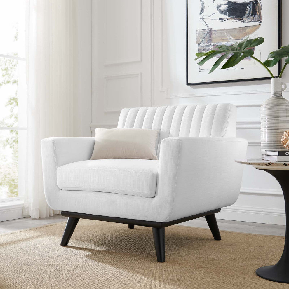 Engage Channel Tufted Fabric Armchair White