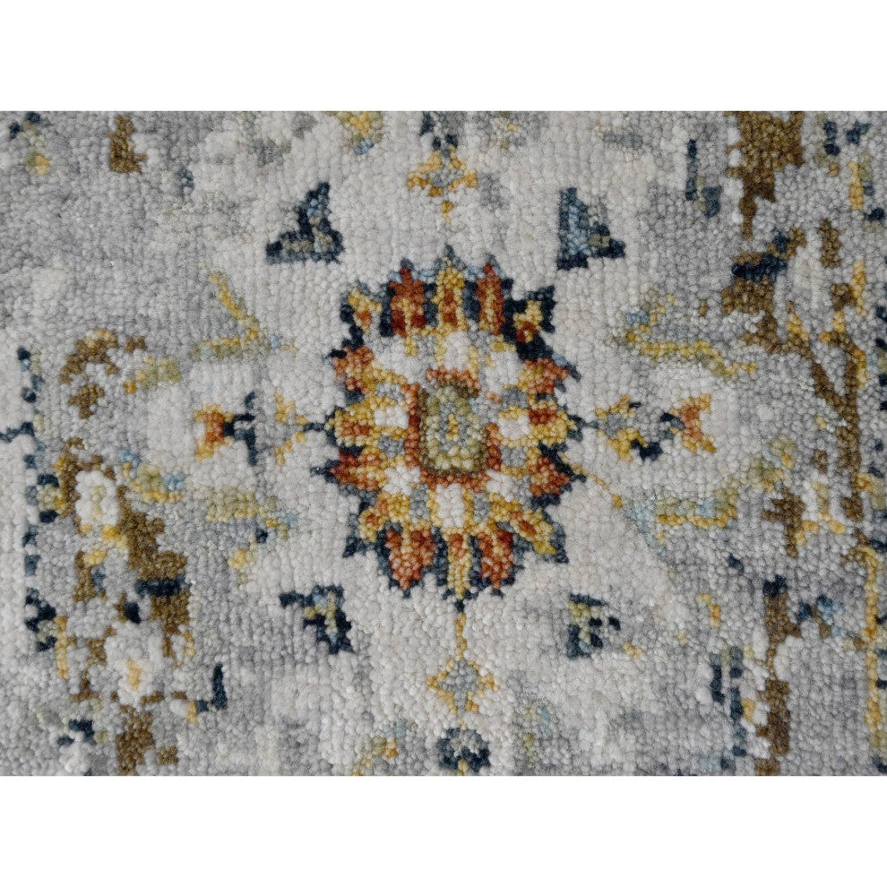 Smoky White Broken And Erased Heris Design Wool Mat Oriental Rug, 2'x3'