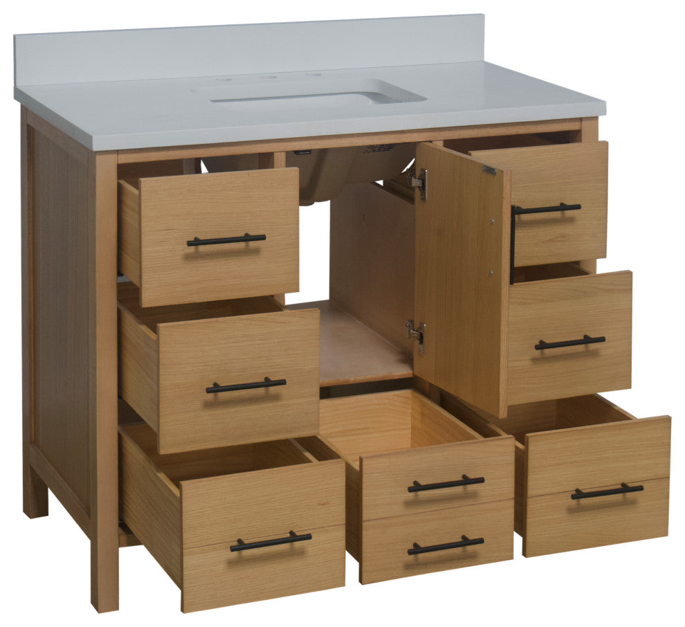 California 42" Bathroom Vanity, Blonde, Matte White