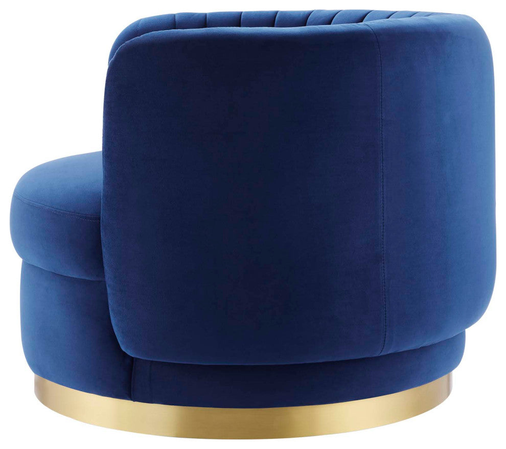 Armchair Swivel Accent Tufted Chair, Navy Gold, Velvet, Modern, Hospitality