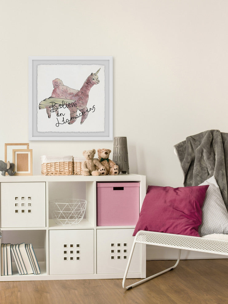 "Believe in Llamacorns" Framed Painting Print, 24"x24"