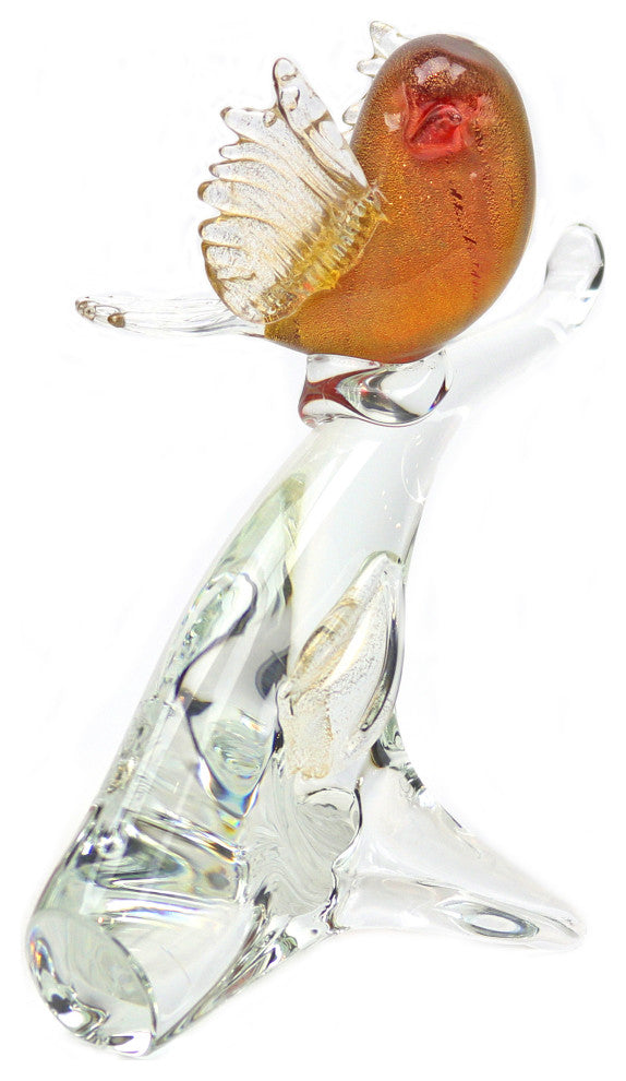 Murano Glass Bird on Branch, Red, Gold