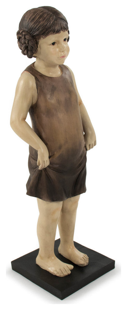 Resin Girl Statue, Beige, Distressed Browns, Black