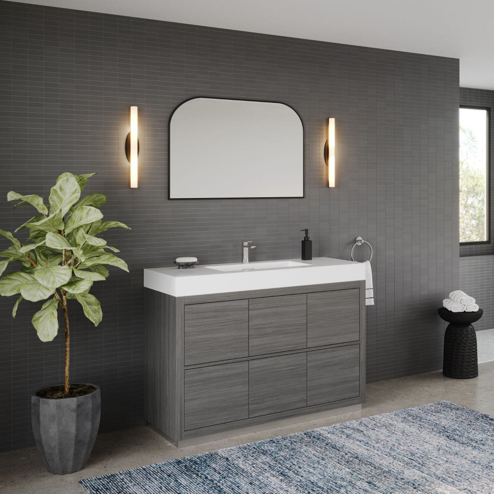 Boutique Bath Vanity, Vulcan Ash Gray, 48", Single Sink, Freestanding