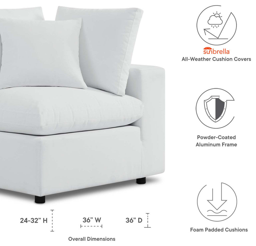 Lounge Sofa Corner Chair, Sunbrella, White, Modern, Outdoor Patio Hospitality