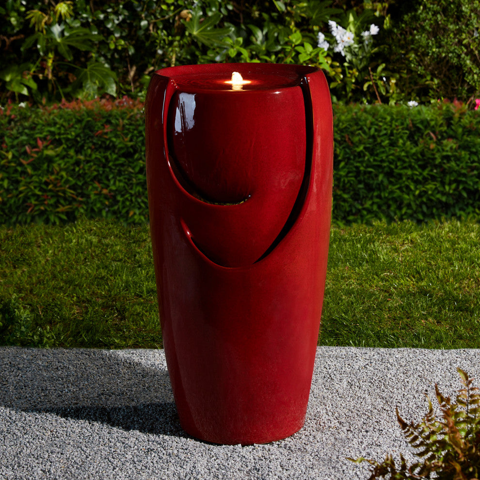 Red Ceramic Pot Fountain with Pump
