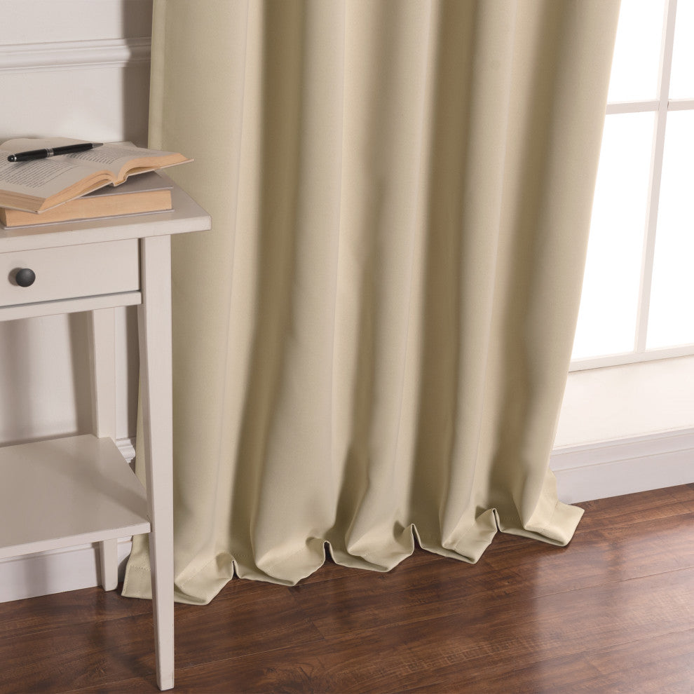 BANDTAB -Thermal Insulated Blackout Knotted Tab Curtain Set, Beige, 52" W X 63"