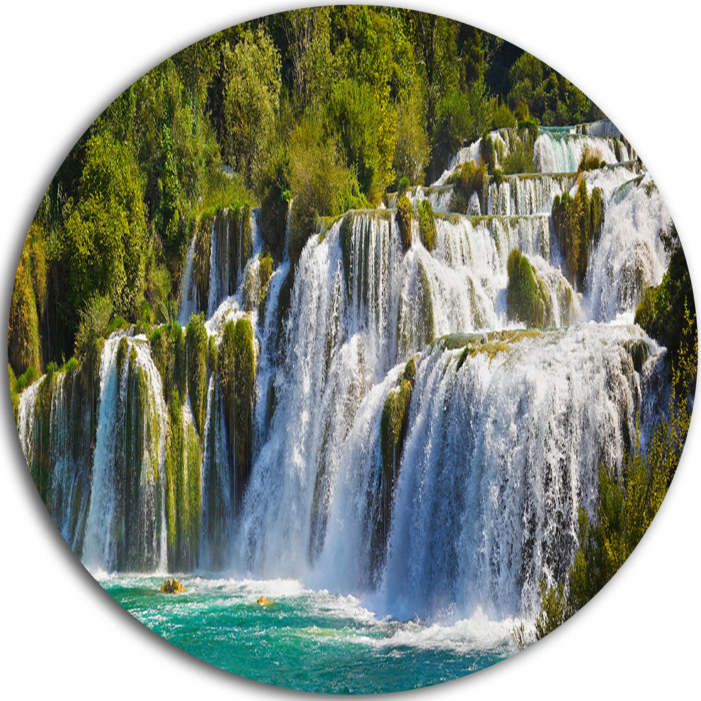 Waterfall Krka Panorama, Landscape Photography Round Wall Art, 11"