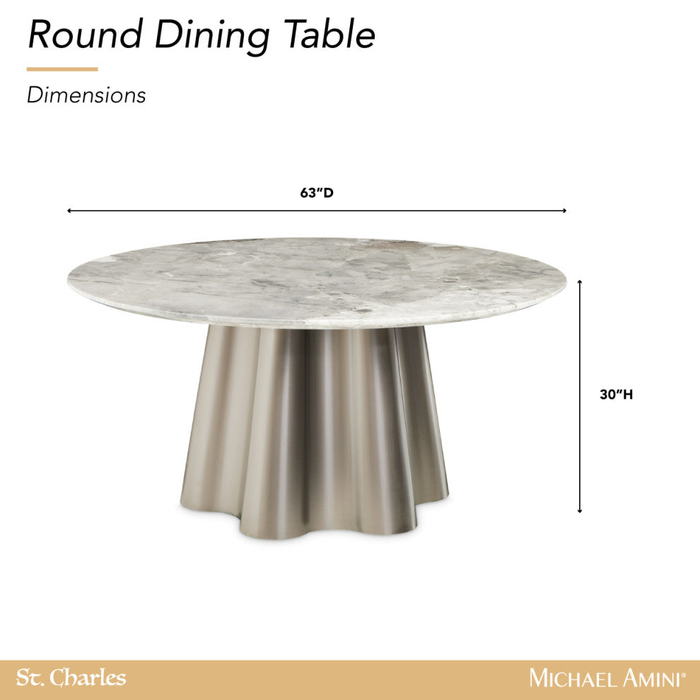 St. Charles Round Marble Dining Table, Dove Gray