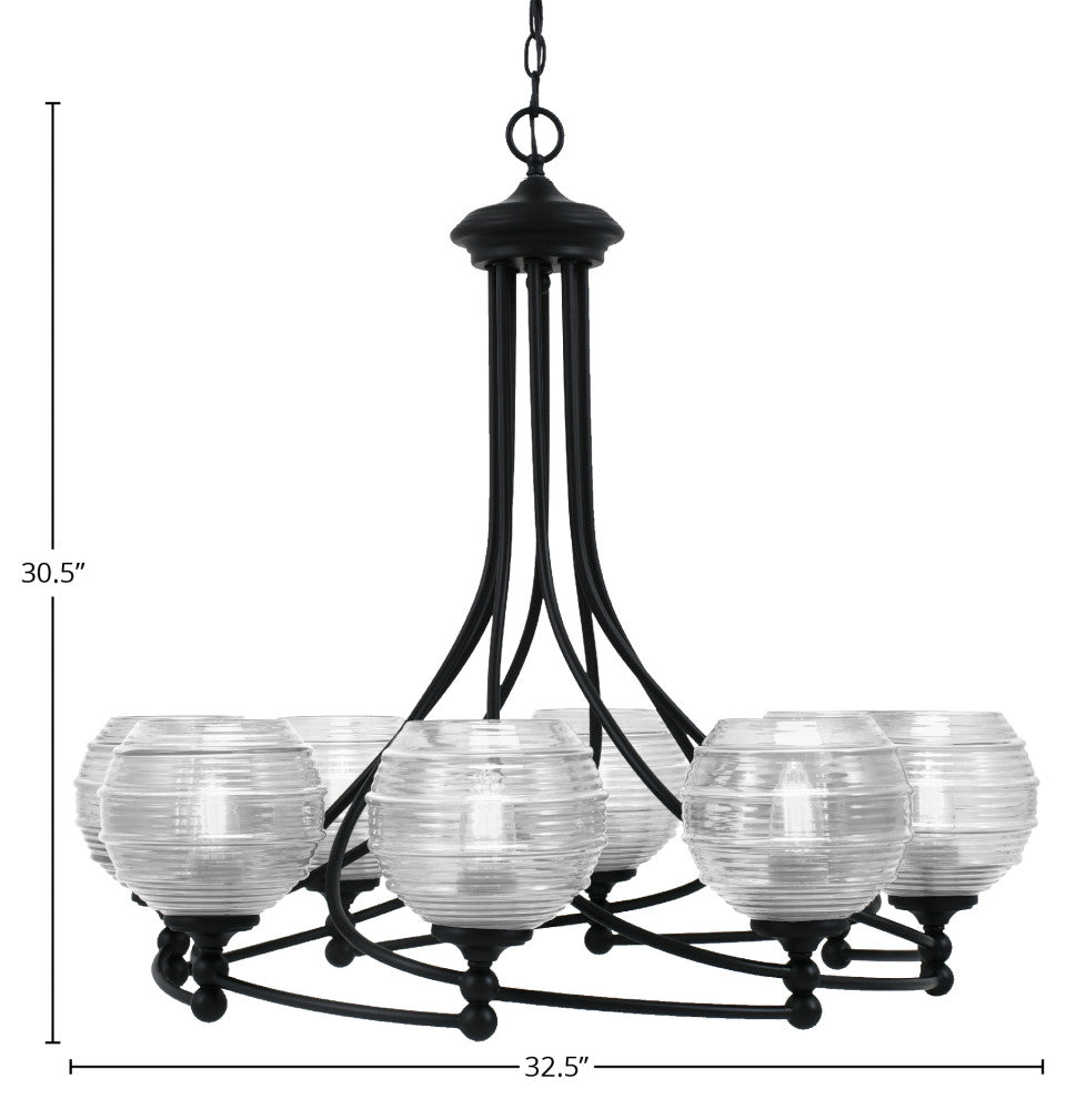 Capri 8-Light Chandelier, Matte Black/Clear Ribbed