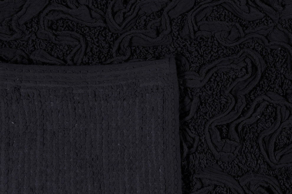 Bell Flower Collection Tufted Bath Rug, 3-Piece Set With Runner, Black