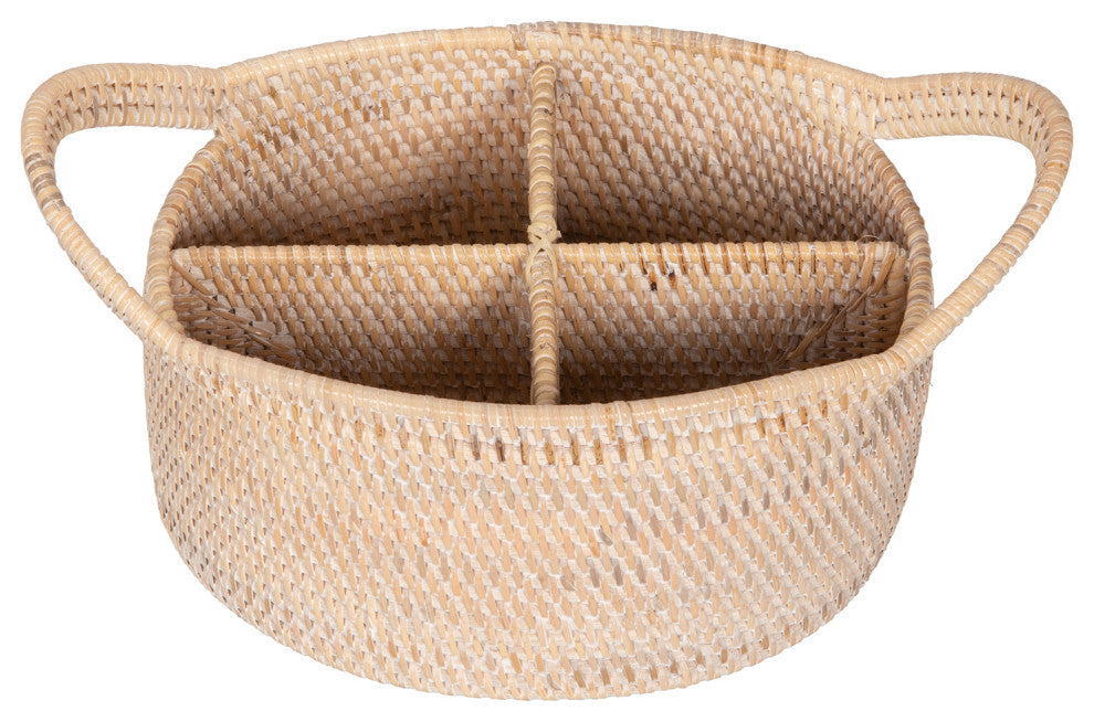 Loma Oval Rattan Utensil and Bottle Basket, White-Wash