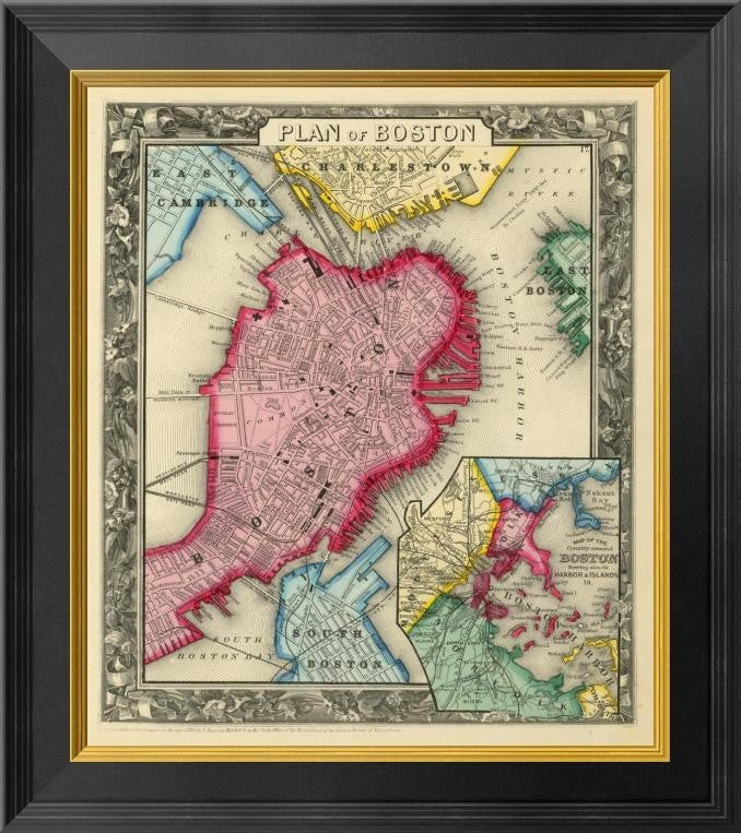 "Plan of Boston, 1860" Framed Canvas Giclee by Samuel Augustus Mitchell, 18x20"