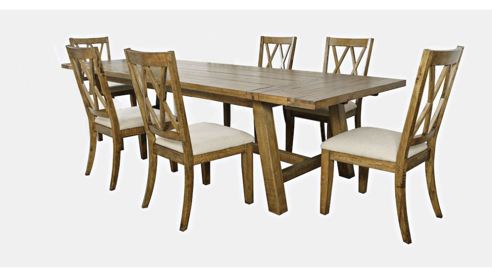 Telluride Seven Piece Rustic Farmhouse Solid Wood 127 Extendable Dining Set
