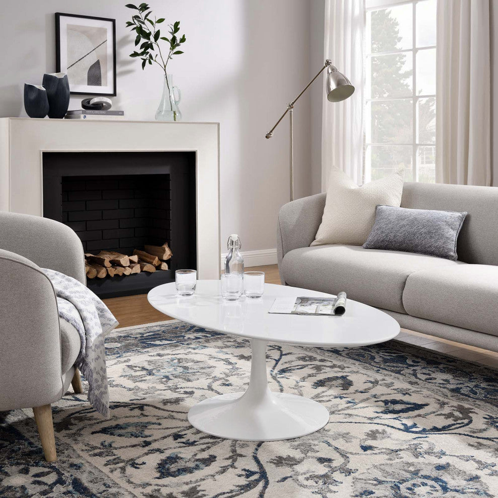 Lippa 48" Oval-Shaped Wood Top Coffee Table, White