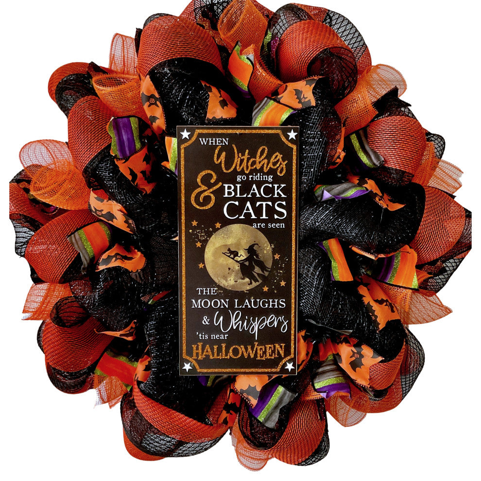 Witches and Black Cats Handmade Deco Mesh Wreath