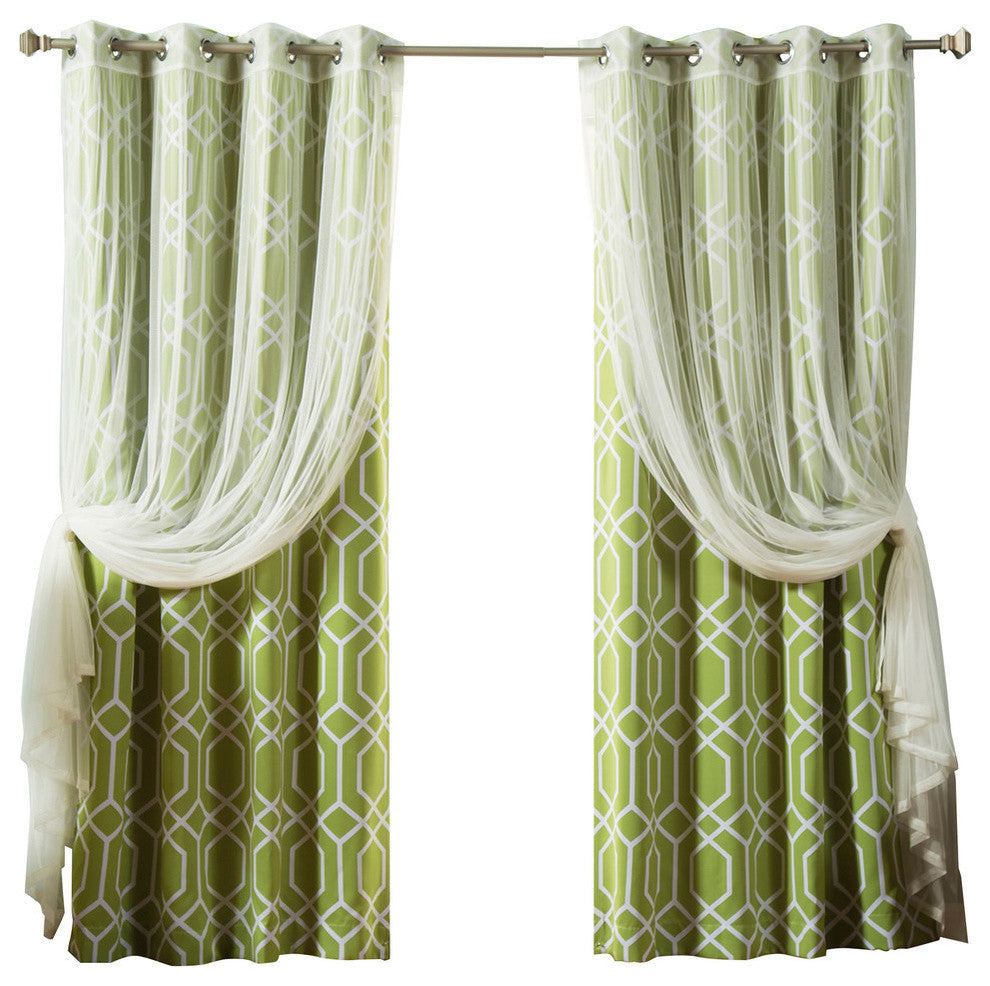 Tulle Lace and Geometric Trellis Room Darkening Mix and Match
