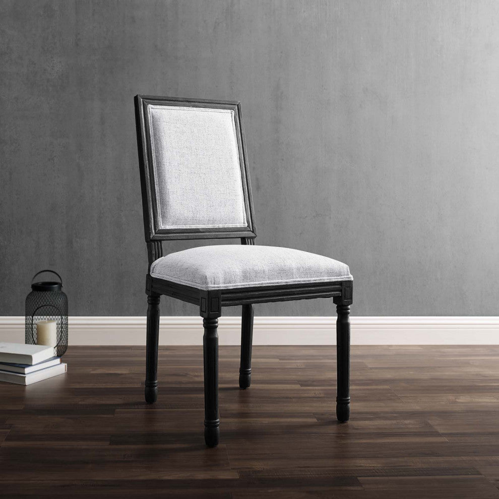 Court French Vintage Upholstered Fabric Dining Side Chair Black Light Gray