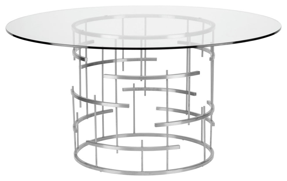 Round Tiffany Silver Metal Dining Table