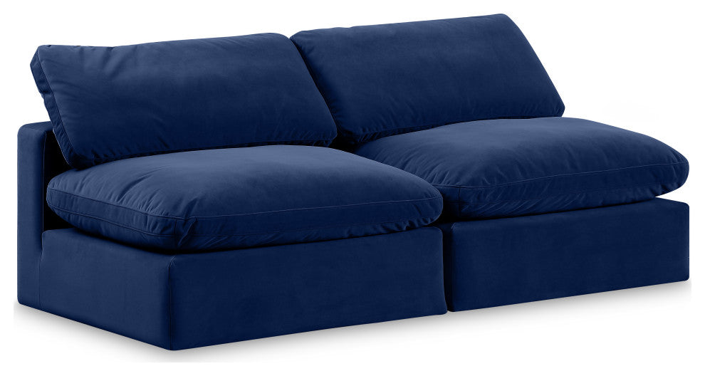 Comfy Upholstered Modular Sofa, Navy, 2-Piece: 2 Armless Chair, Velvet